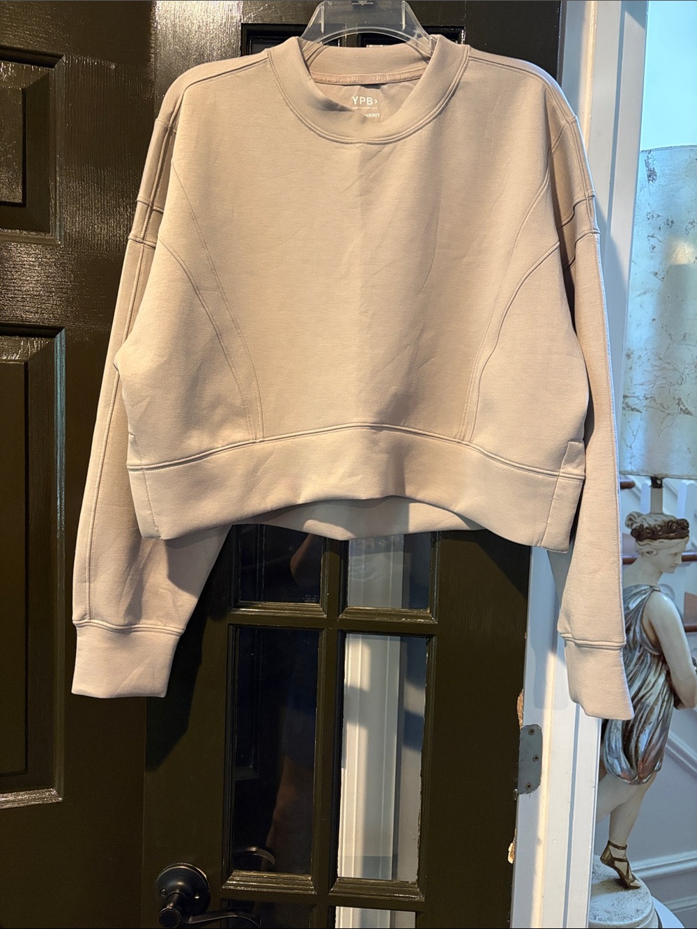 YPB Crop Crewneck Sweater in Light Taupe